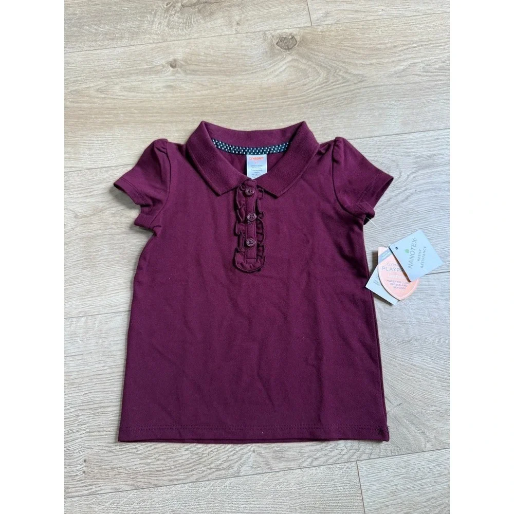NWT Girls Kid Gymboree playproof uniforms nanotex short sleeve polo maroon sz 2T